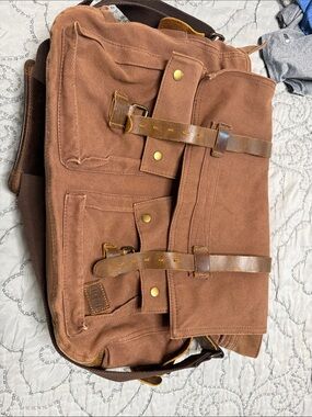 Mens Brown Canvas Messenger Bag with Leather Trim